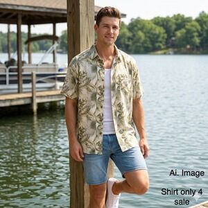 Silk Tropical Hawaiian Shirt Men XL Button Up Palms Resort Beach Island Cruise